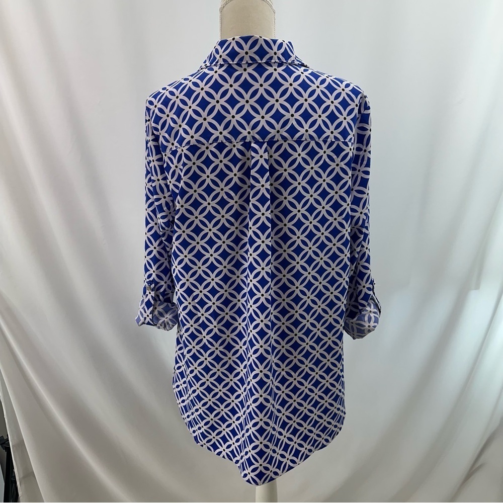 Notations Shirt Blouse Women's 1X Runs Small Blue Geometric Preppy Carrier - Picture 3 of 9